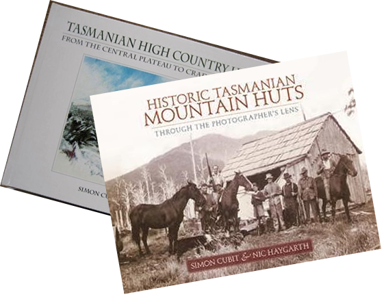 Tasmanian High Country Huts and Historic Tasmanian Mountain Huts book jackets